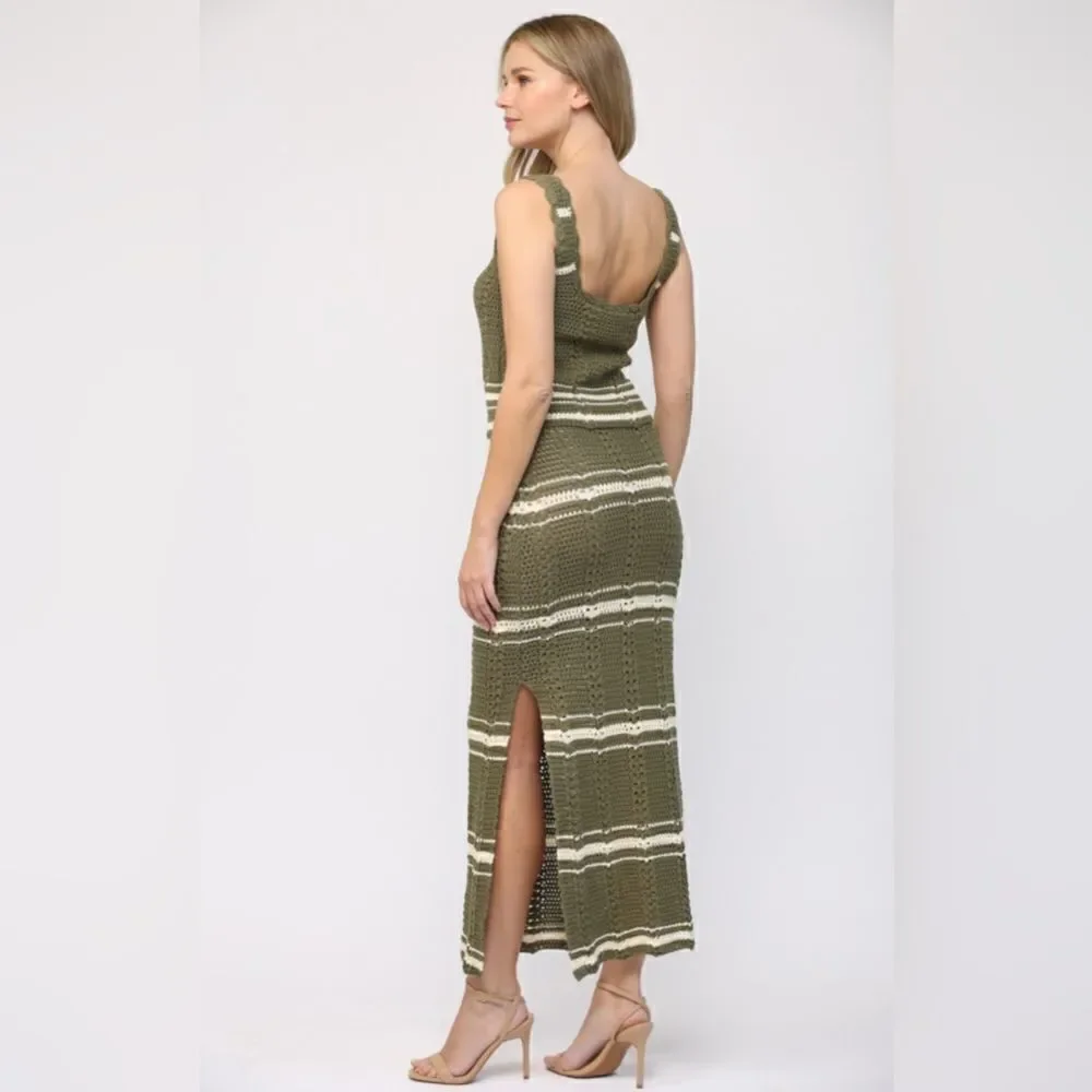 038. Crochet Tank & Skirt Set- Olive/Cream
